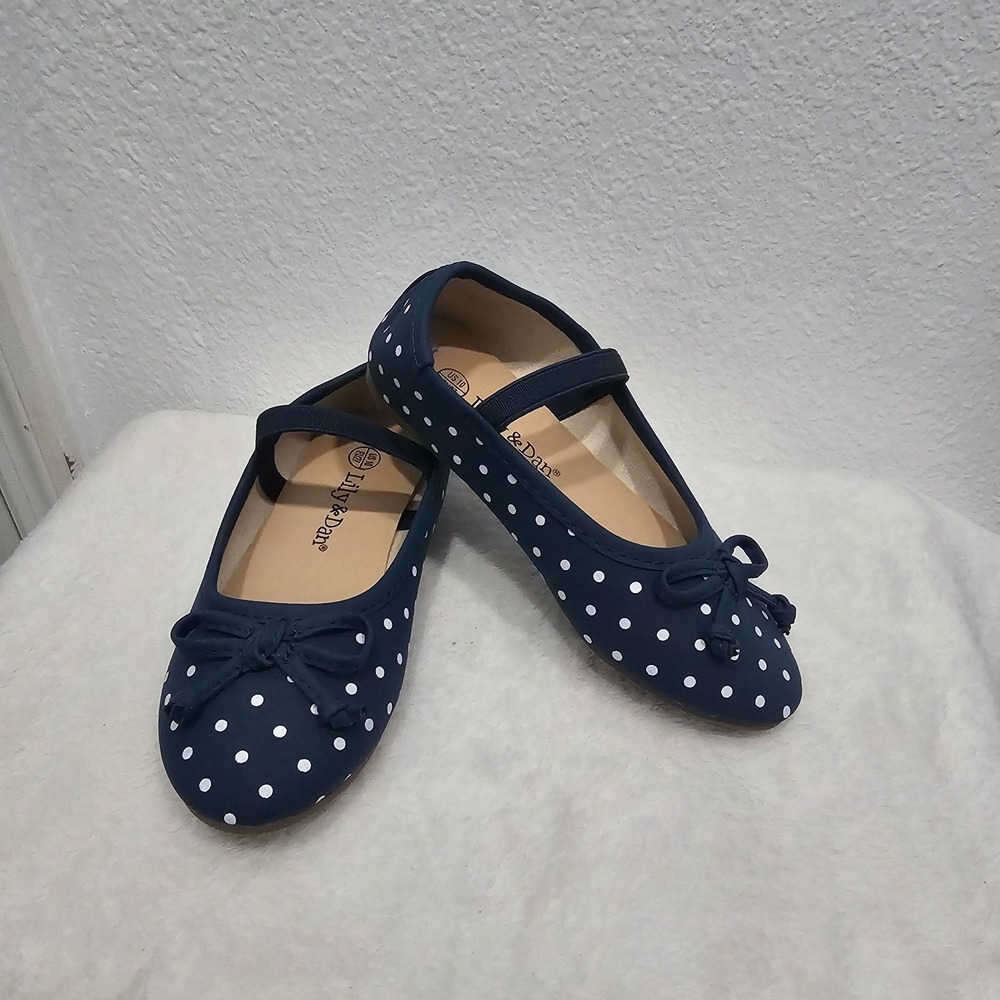 Lily & Dan Blue‎ and White Polka Dot Flats Kids Size 10